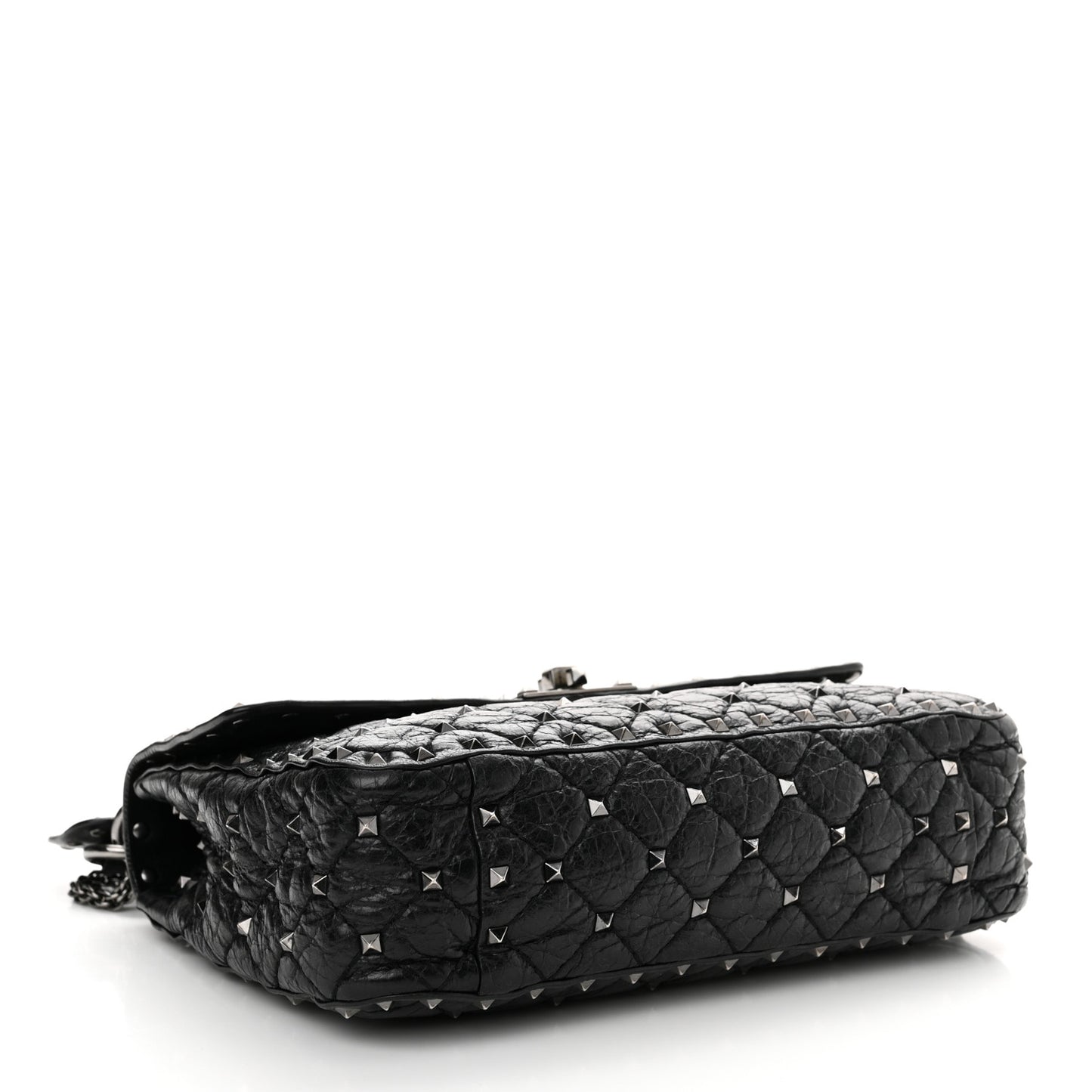 Craquele Nappa Medium Rockstud Spike Shoulder Bag Black