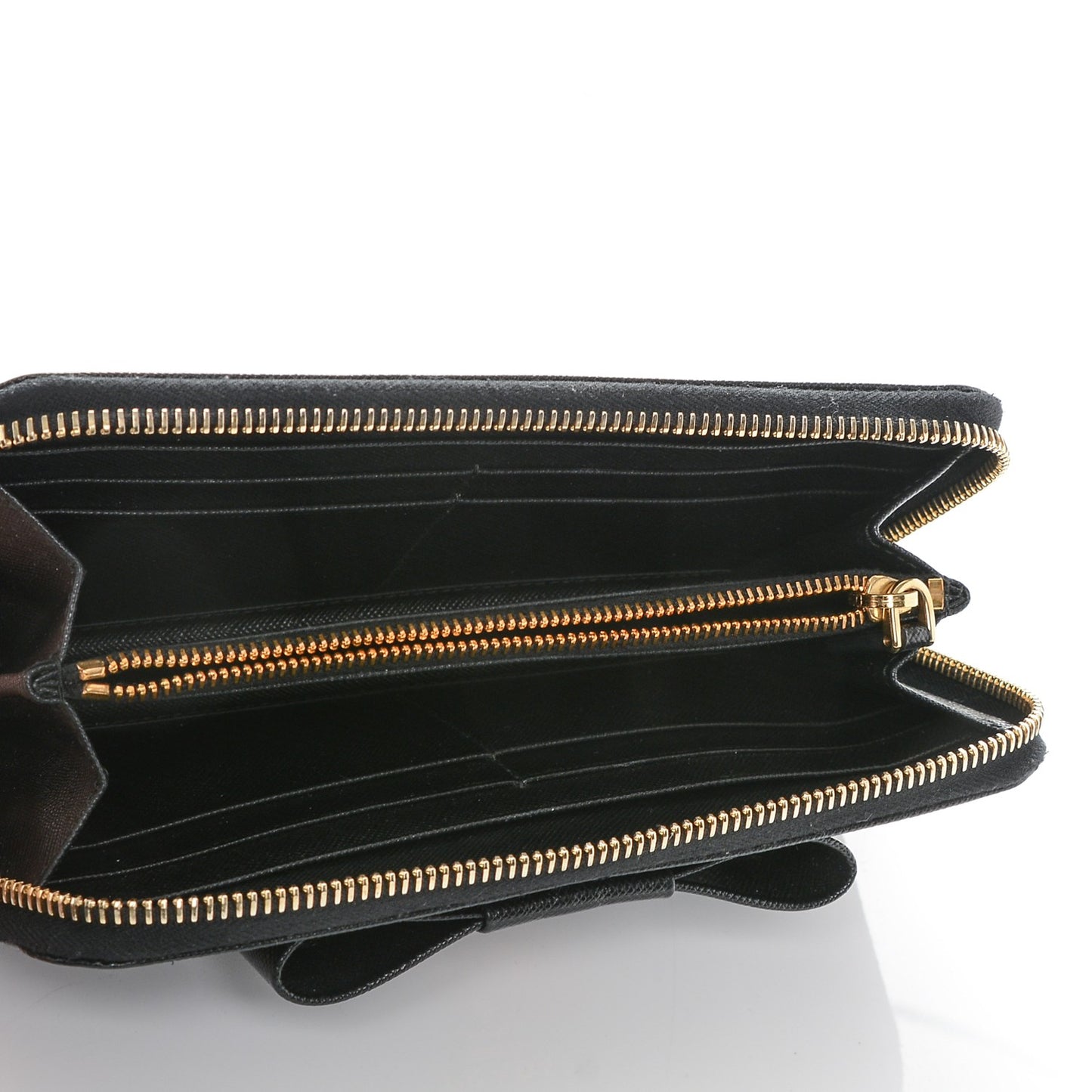 Saffiano Fiocco Bow Zip Around Wallet Black