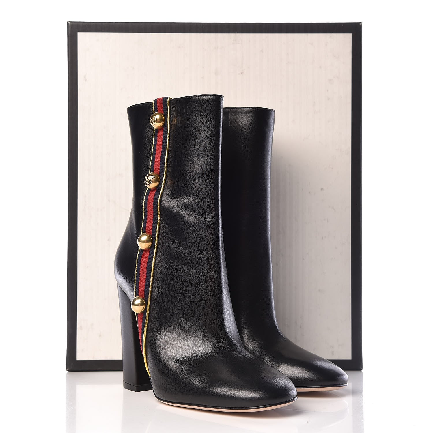 Gucci Malaga Kid Web Carly Mid Calf Boots 37.5 Black 8 of 8
