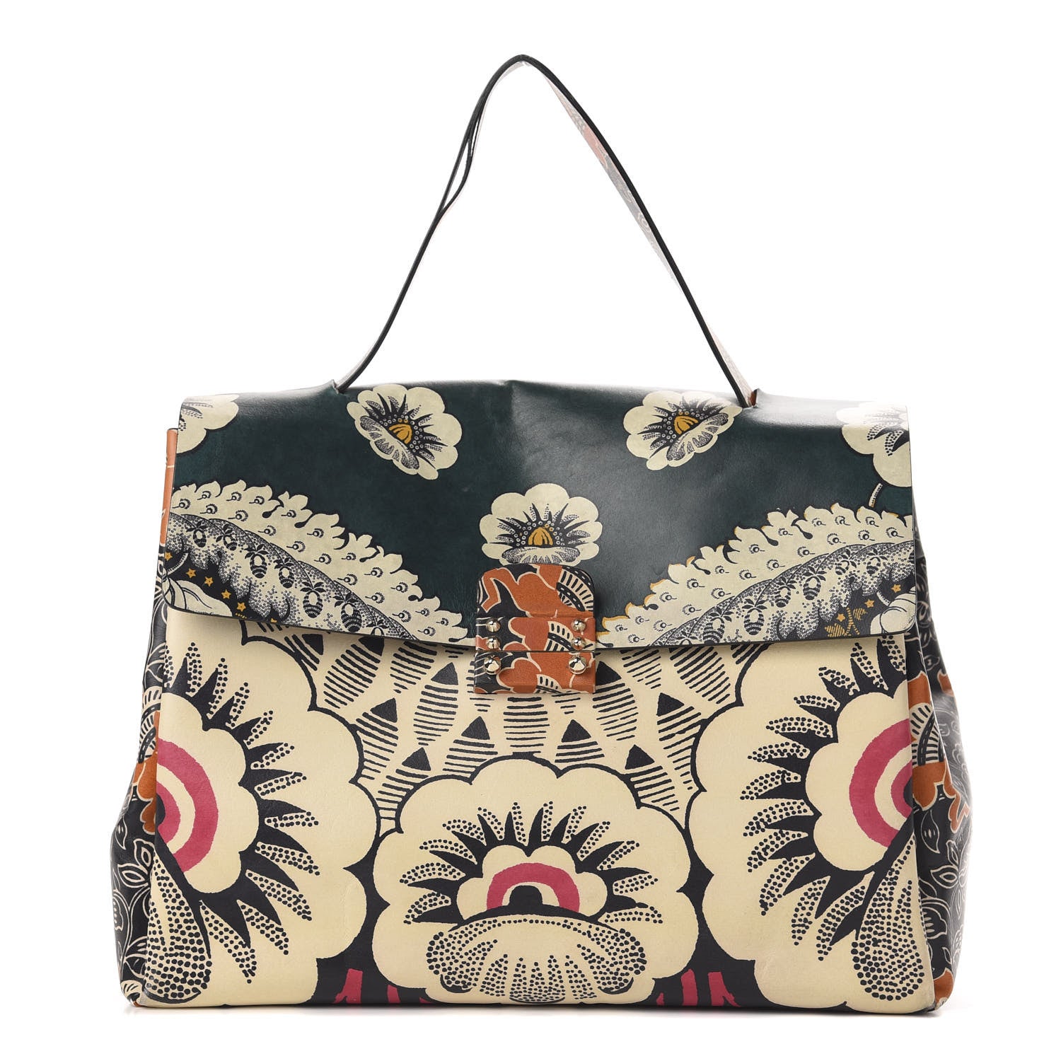 Valentino Garavani Calfskin Floral Print Mime Single Handle Bag Green 1 of 16