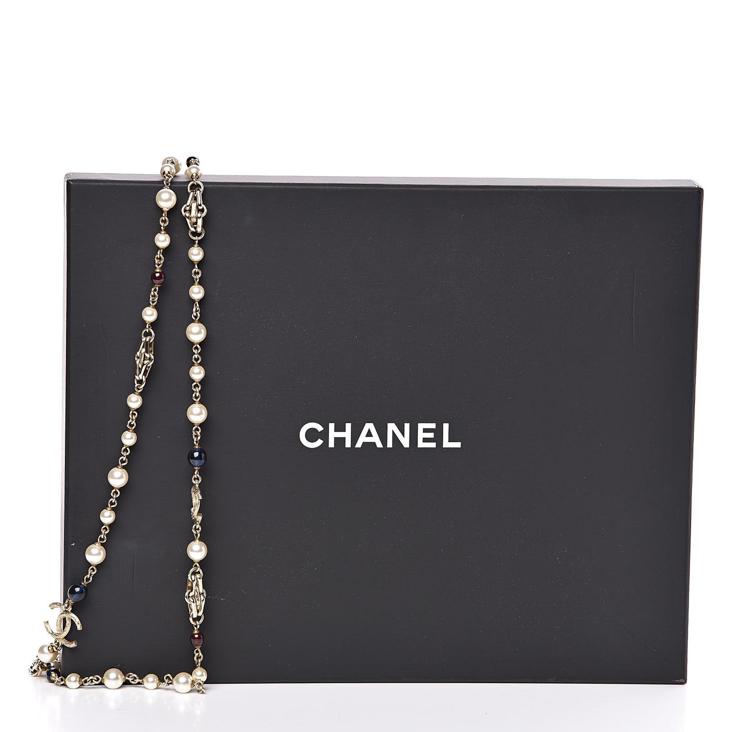 Pearl Resin Bead CC Long Necklace Gold Red Blue