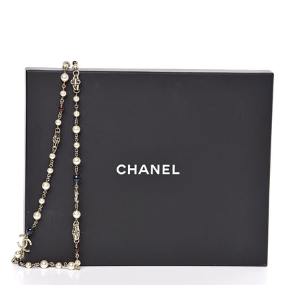 Chanel Pearl Resin Bead CC Long Necklace Gold Red Blue 5 of 5