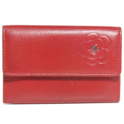 Chanel Leather Camellia Card Holder Wallet Red 1 of 9