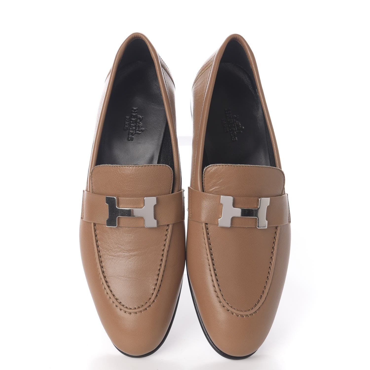Hermes Goatskin Womens Paris Loafers 36.5 Etoupe 5 of 12