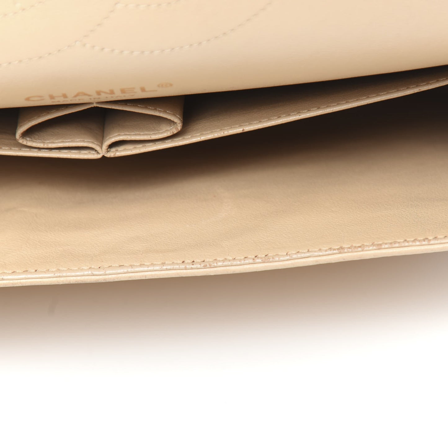 Lambskin Quilted Jumbo Double Flap Beige