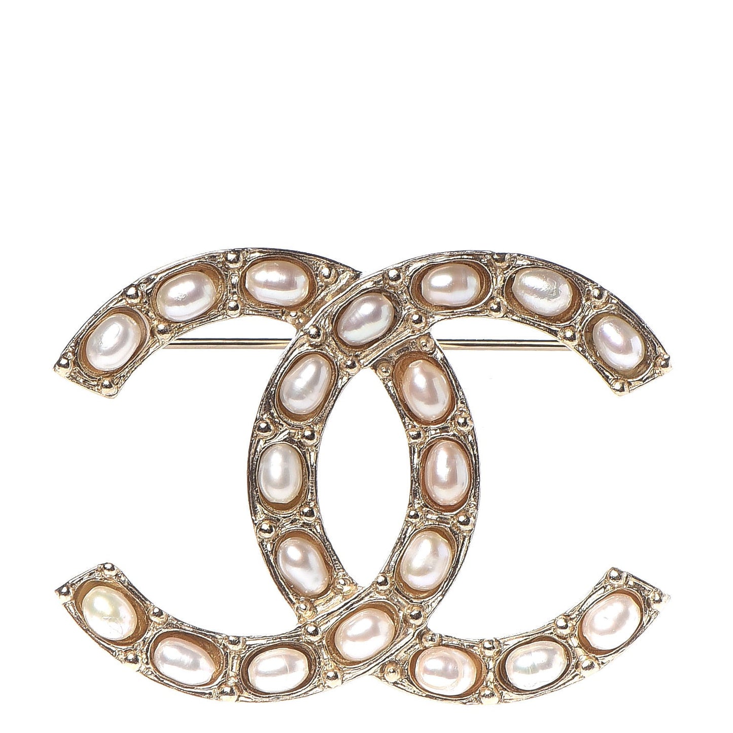 Pearl Studded CC Brooch Pin