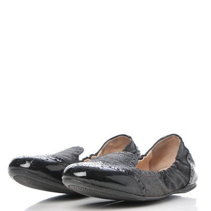 Prada Suede Vernice Glitter Smoking Oxford Ballet Flats 37.5 Black 3 of 10