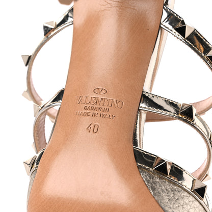 Valentino Garavani Metallic Pebbled Calfskin Rockstud 90mm Cage Mules 40 Platino 8 of 9