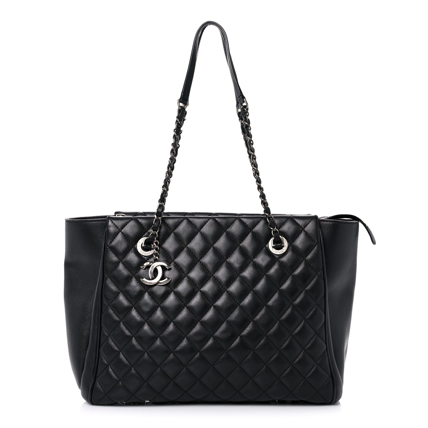 Lambskin Quilted Shopping Tote Black
