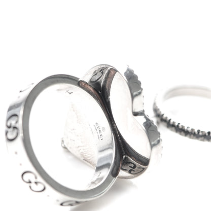 Gucci Sterling Silver Black Spinel 25 Heart Double Ring 54 6.75 5 of 6