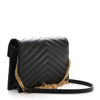 Saint Laurent Grain De Poudre Matelasse Chevron Monogram Envelope Chain Wallet Black 2 of 8