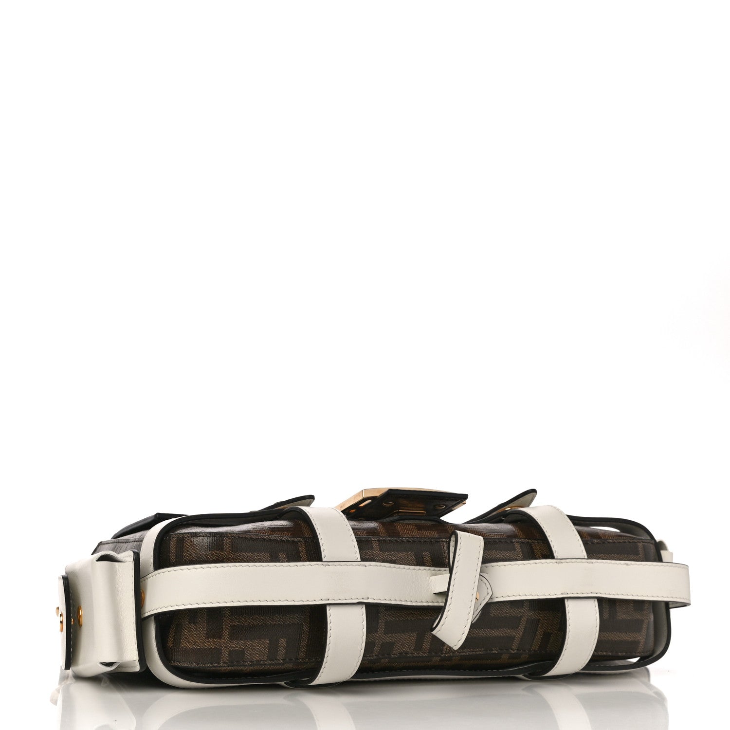 Fendi Glazed Fabric Vitello Century FF 1974 Large Baguette Cage Mogano Panna White Ice 4 of 9