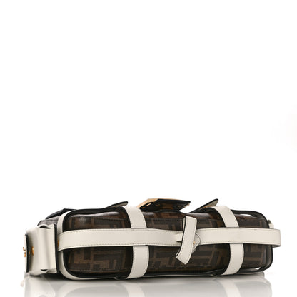 Fendi Glazed Fabric Vitello Century FF 1974 Large Baguette Cage Mogano Panna White Ice 4 of 9