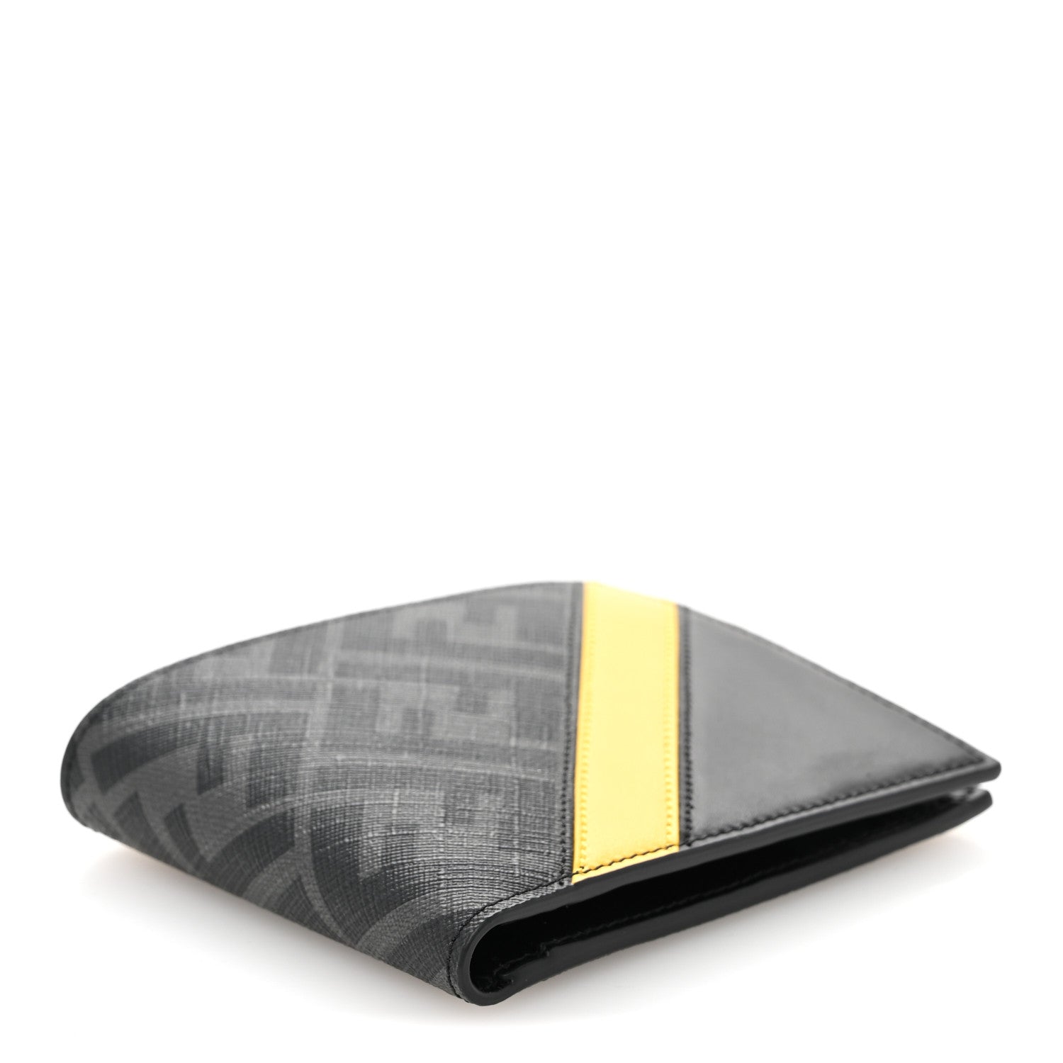 Fendi Glazed Fabric Vitello King FF 1974 Diagonal Bi-Fold Wallet Grey Black Sunflower 4 of 10