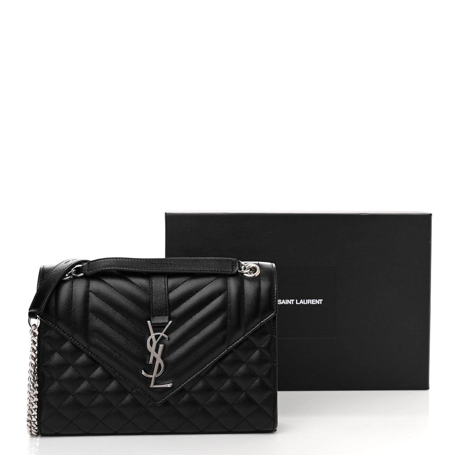 Saint Laurent Grain De Poudre Textured Mixed Matelasse Triquilt Medium Monogram Satchel Black 11 of 11