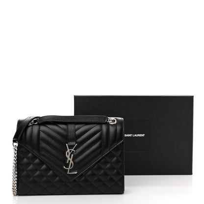 Saint Laurent Grain De Poudre Textured Mixed Matelasse Triquilt Medium Monogram Satchel Black 11 of 11