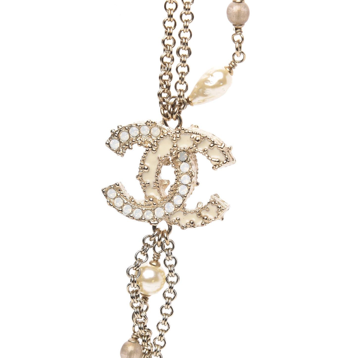 Enamel Graduated Pearl CC Long Necklace Gold