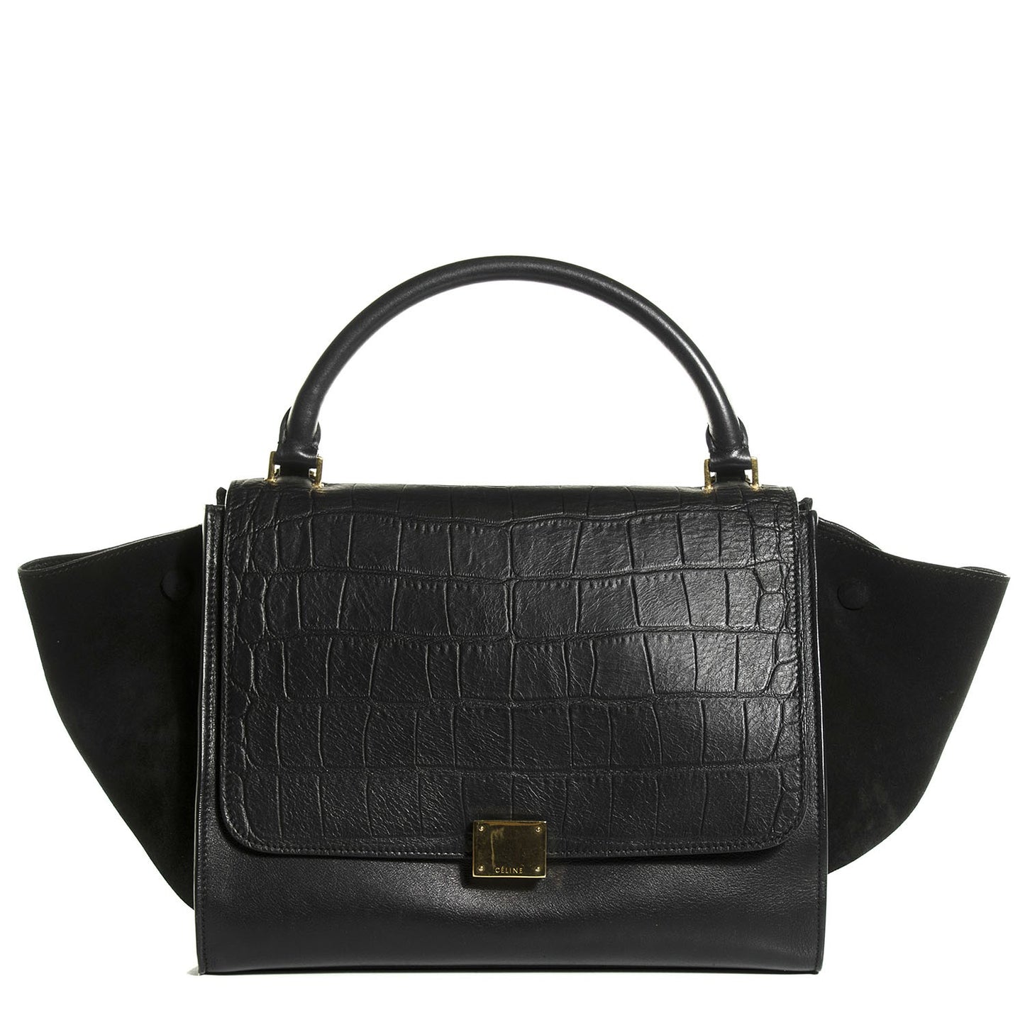 Crocodile Embossed Medium Trapeze Black