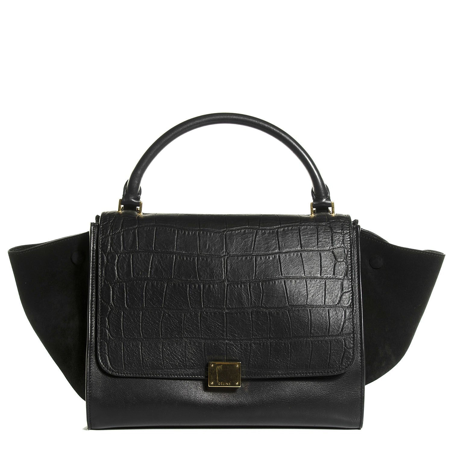 Celine Crocodile Embossed Medium Trapeze Black 1 of 9