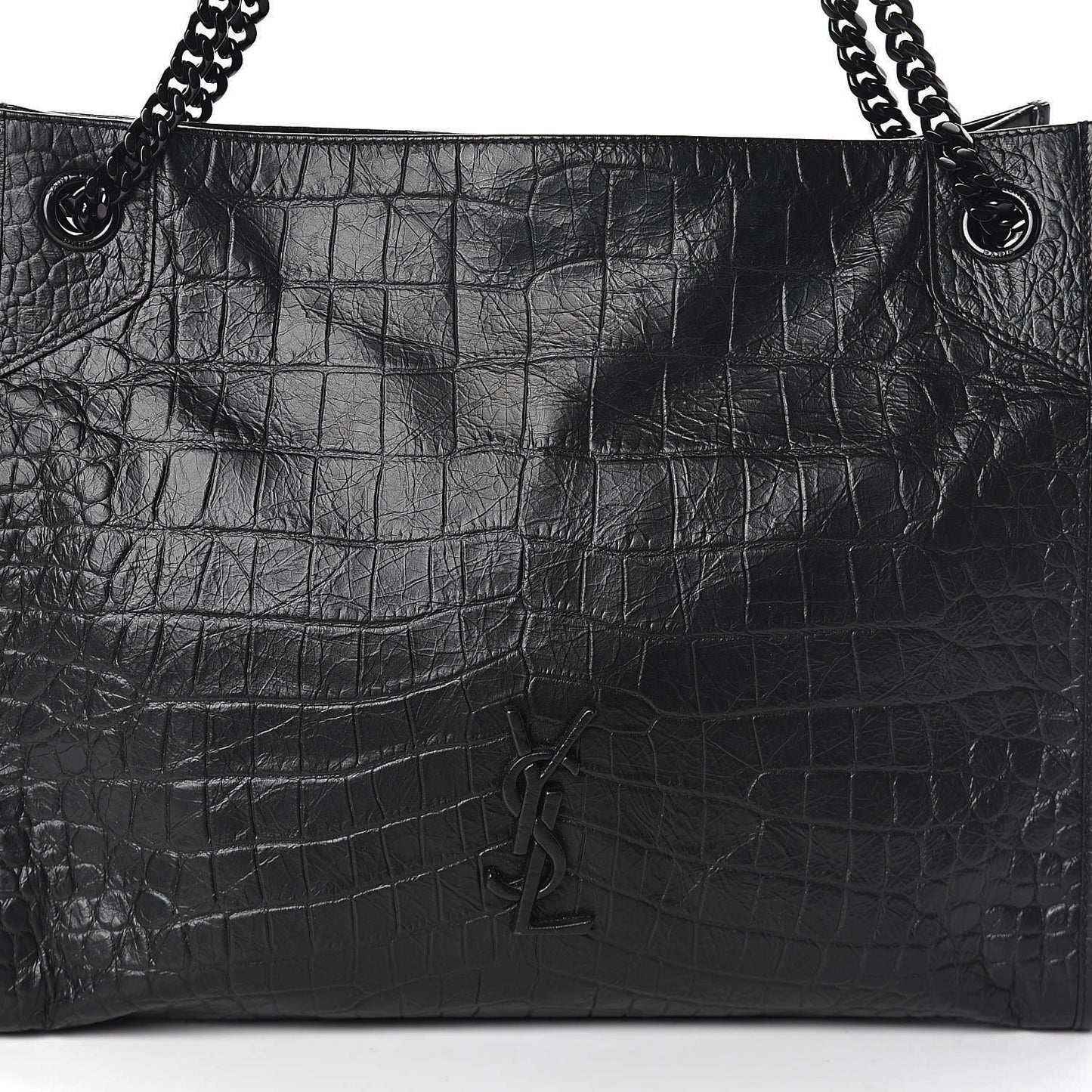 Calfskin Crocodile Embossed Monogram Medium Niki Shopping Bag Black