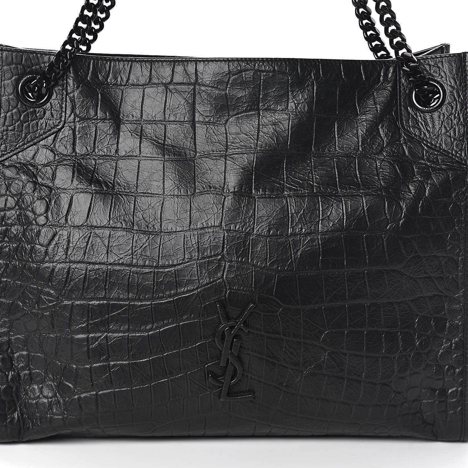 Saint Laurent Calfskin Crocodile Embossed Monogram Medium Niki Shopping Bag Black 7 of 10
