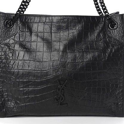 Saint Laurent Calfskin Crocodile Embossed Monogram Medium Niki Shopping Bag Black 7 of 10