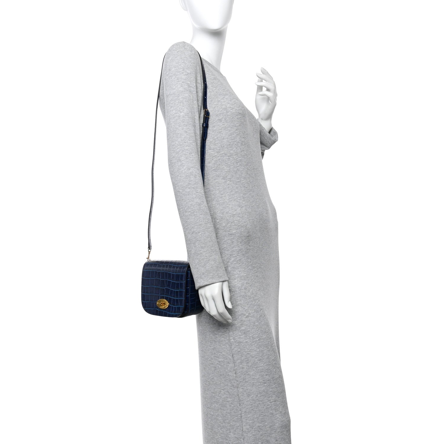 Mulberry Shiny Croc Calfskin Embossed Small Darley Sapphire Blue 2 of 9