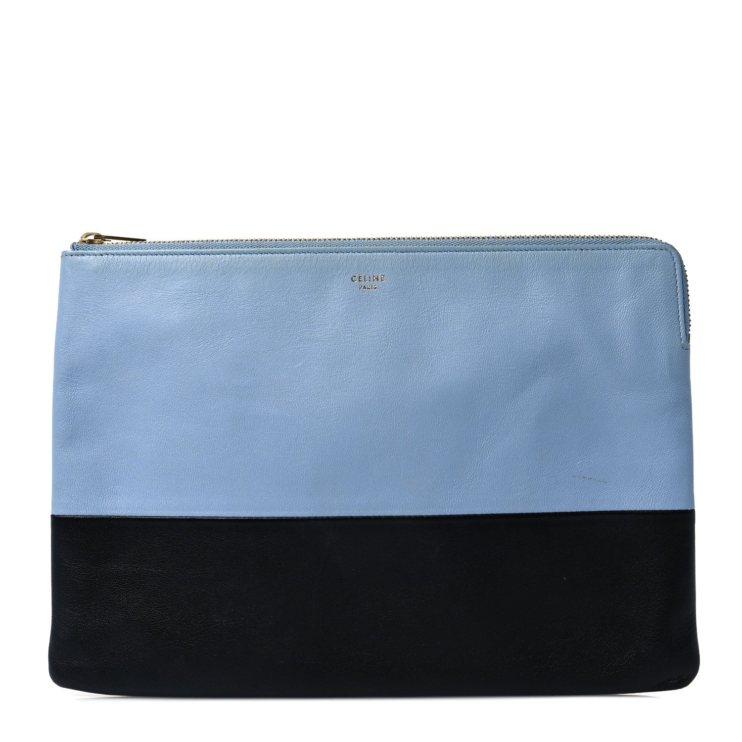 Celine Smooth Lambskin Bi-Color Solo Clutch Pouch Blue Black 1 of 10