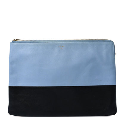 Celine Smooth Lambskin Bi-Color Solo Clutch Pouch Blue Black 1 of 10