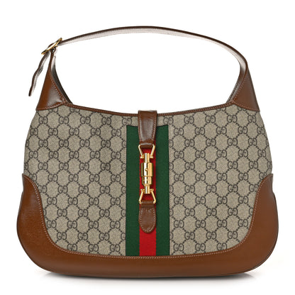 Gucci GG Supreme Monogram Azalea Calfskin Web Medium Jackie 1961 Hobo Beige Ebony Brown Sugar 3 of 11