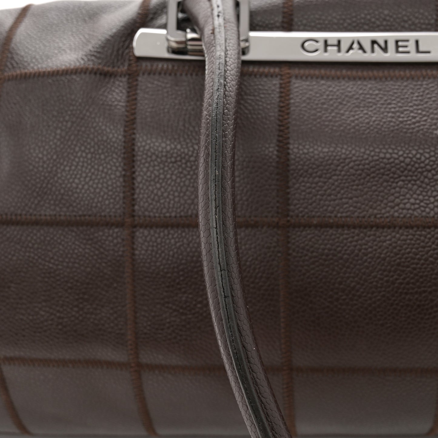 Caviar Square Stitched Large Satchel Dark Brown