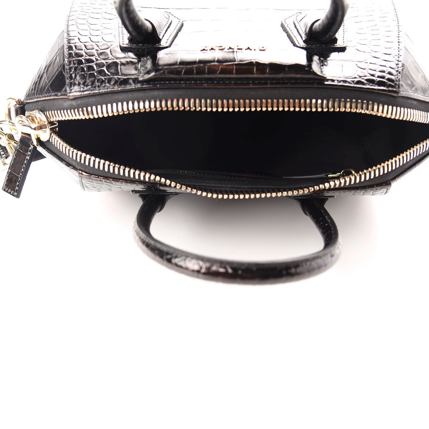 Calfskin Crocodile Embossed Small Antigona Black