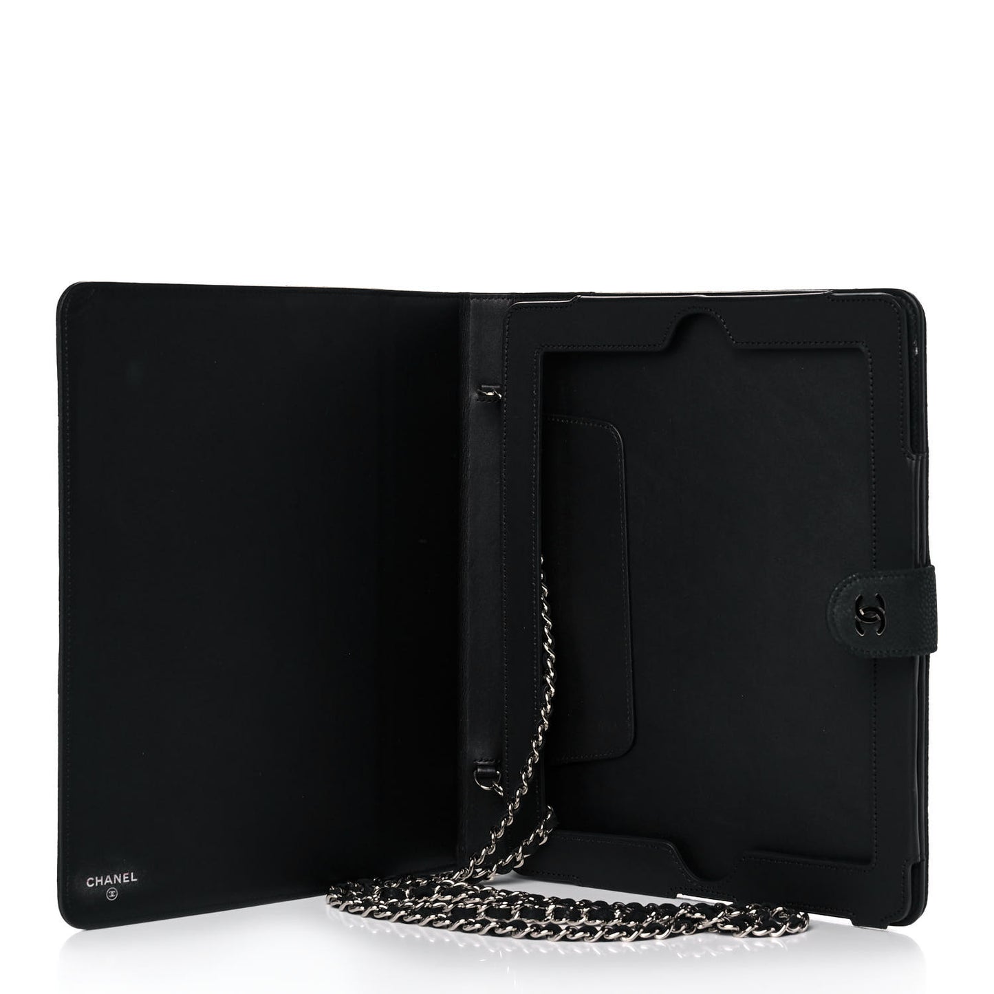 Iridescent Caviar Quilted Crossbody iPad Holder Black