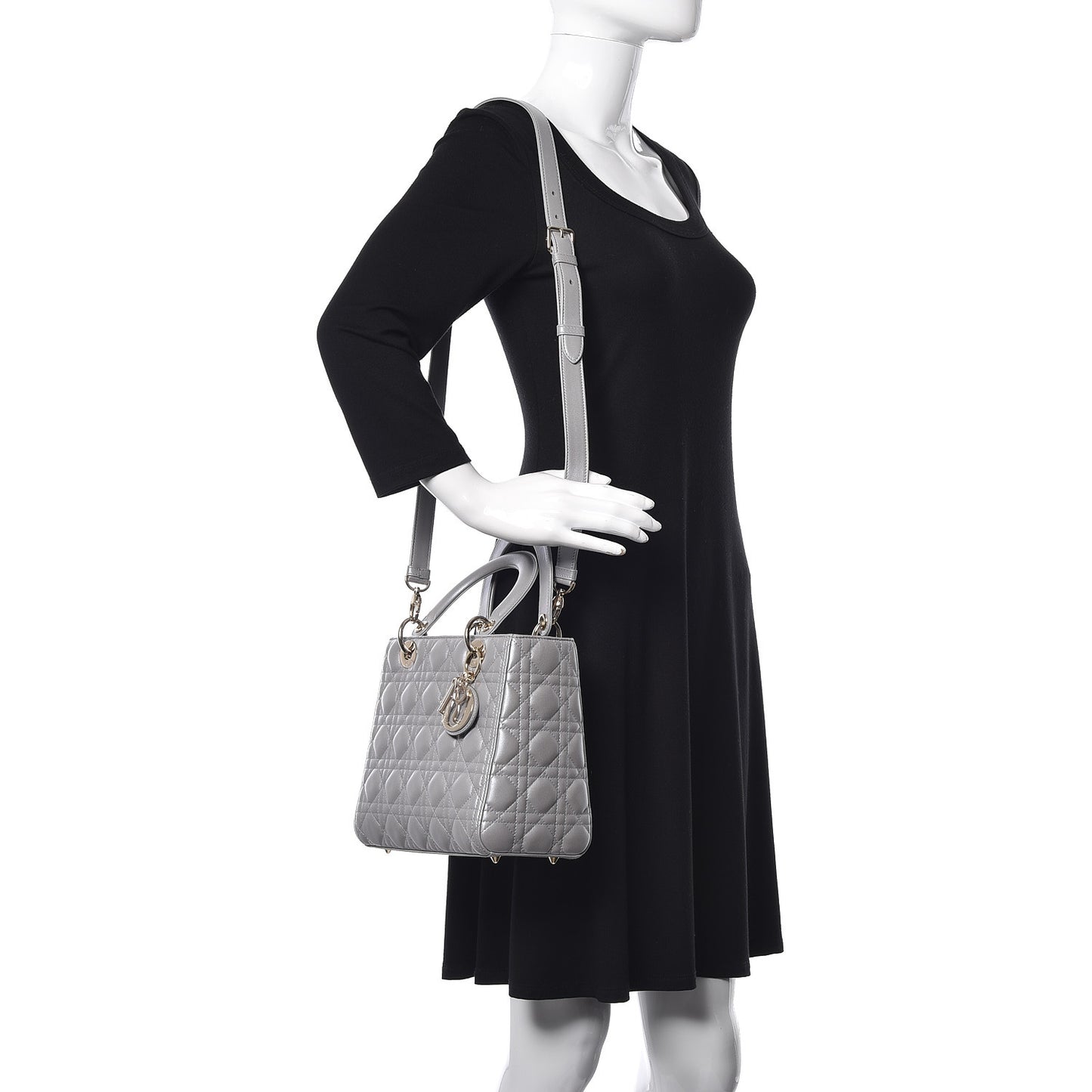 Metallic Lambskin Cannage Medium Lady Dior Light Blue