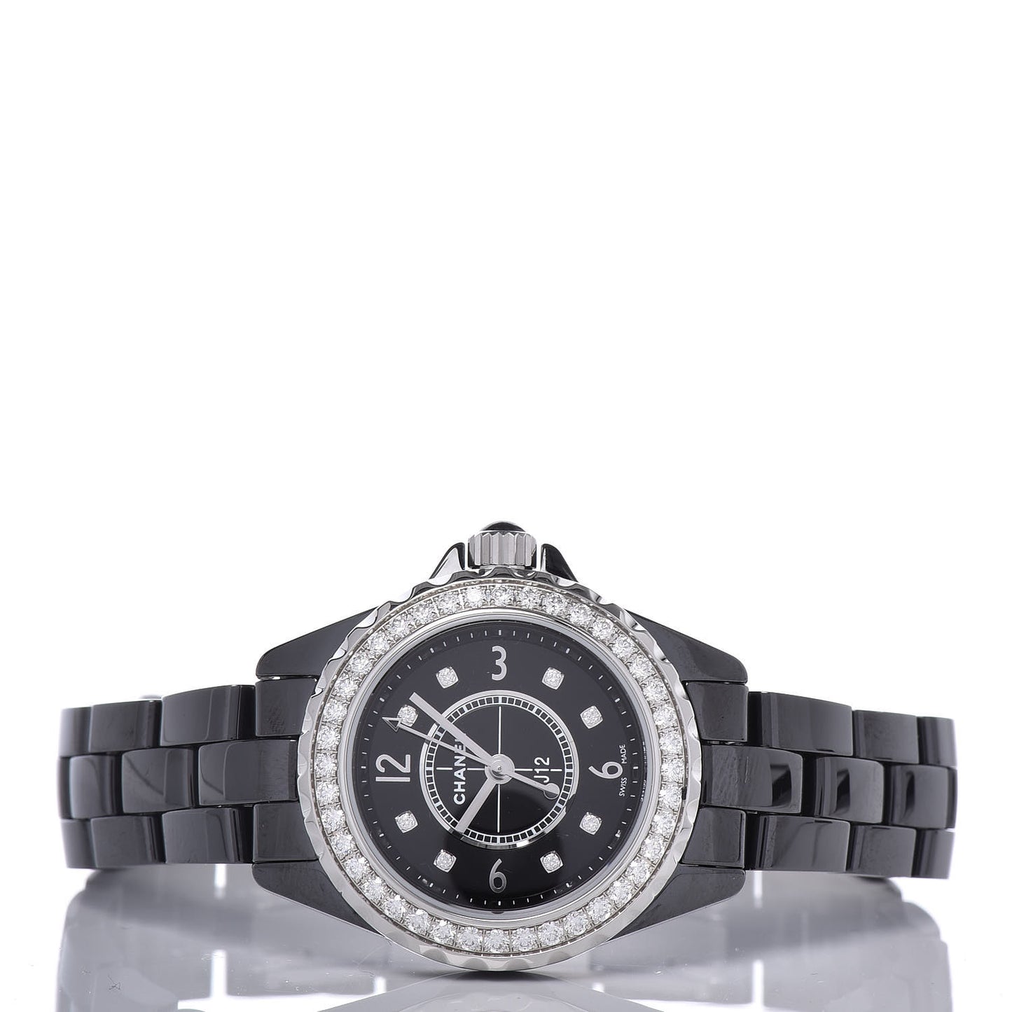 Stainless Steel Ceramic Diamond Bezel 29mm J12 Quartz Watch Black