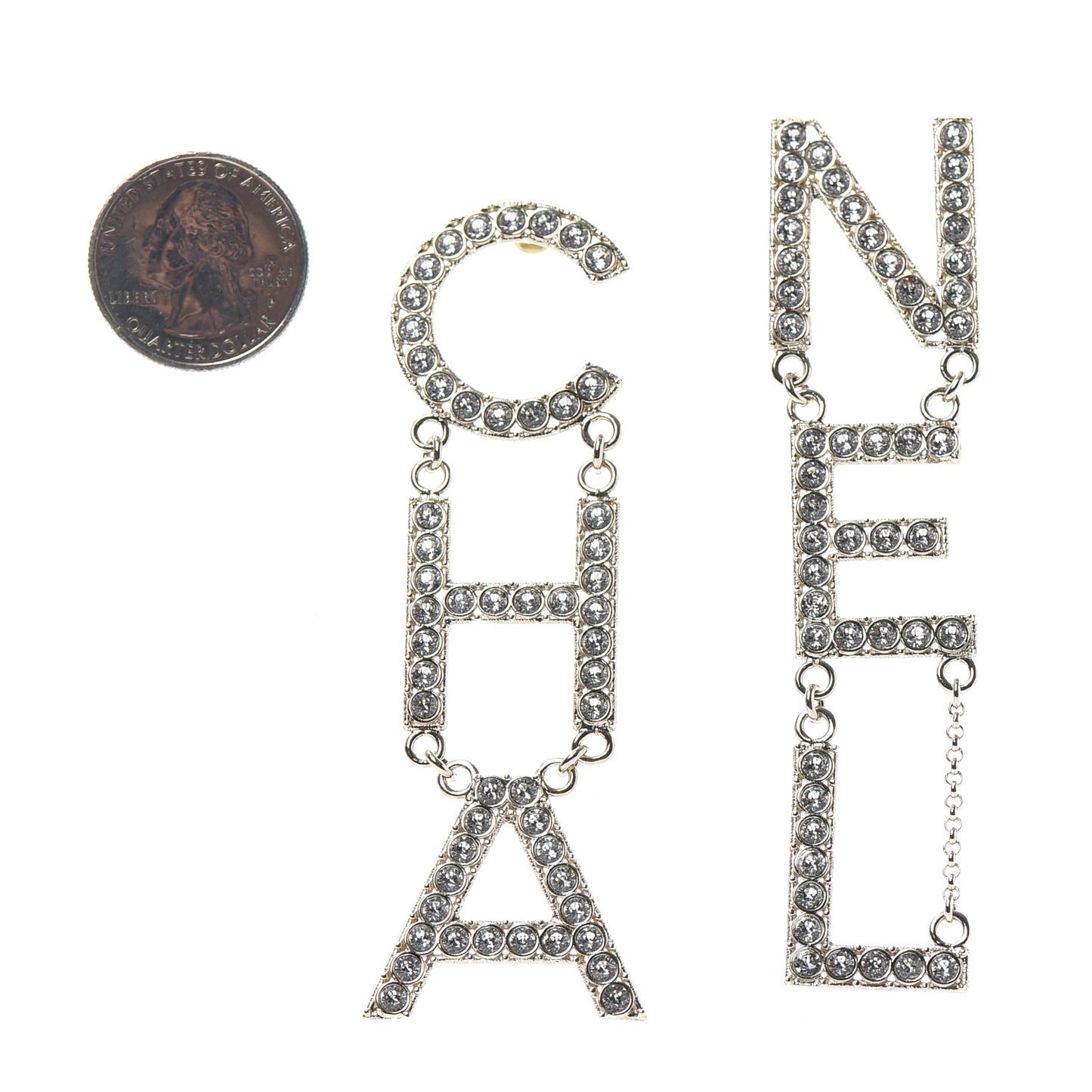 Crystal Cha-Nel Logo Drop Earrings Gold