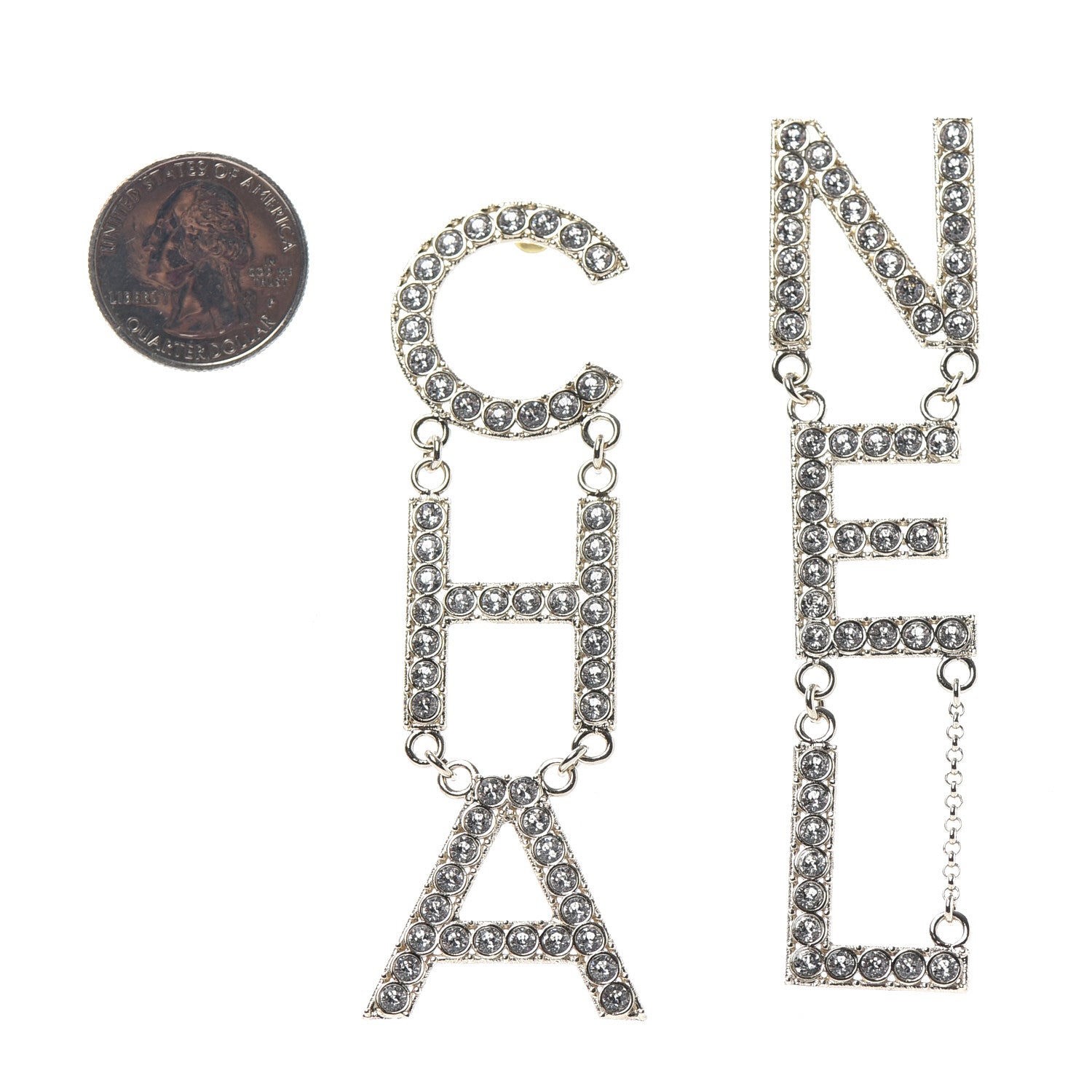 Chanel Crystal Cha-Nel Logo Drop Earrings Gold 2 of 4