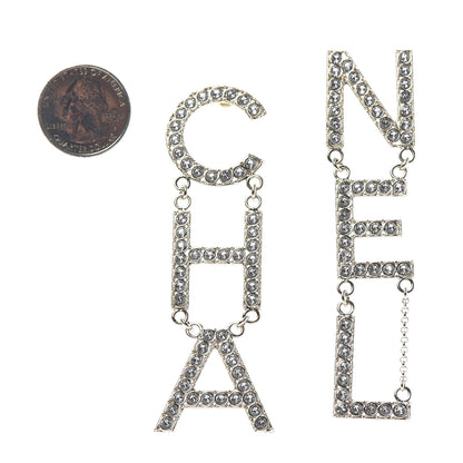 Chanel Crystal Cha-Nel Logo Drop Earrings Gold 2 of 4