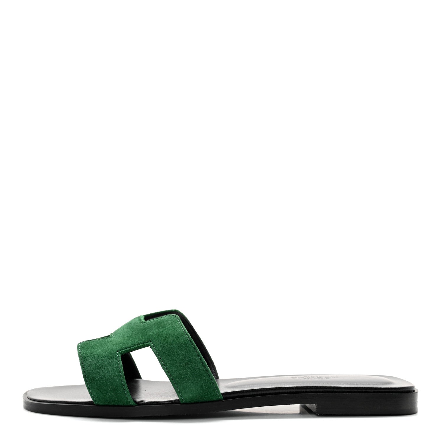 Hermes Suede Goatskin Oran Sandals 37.5 Vert Electrique 1 of 11