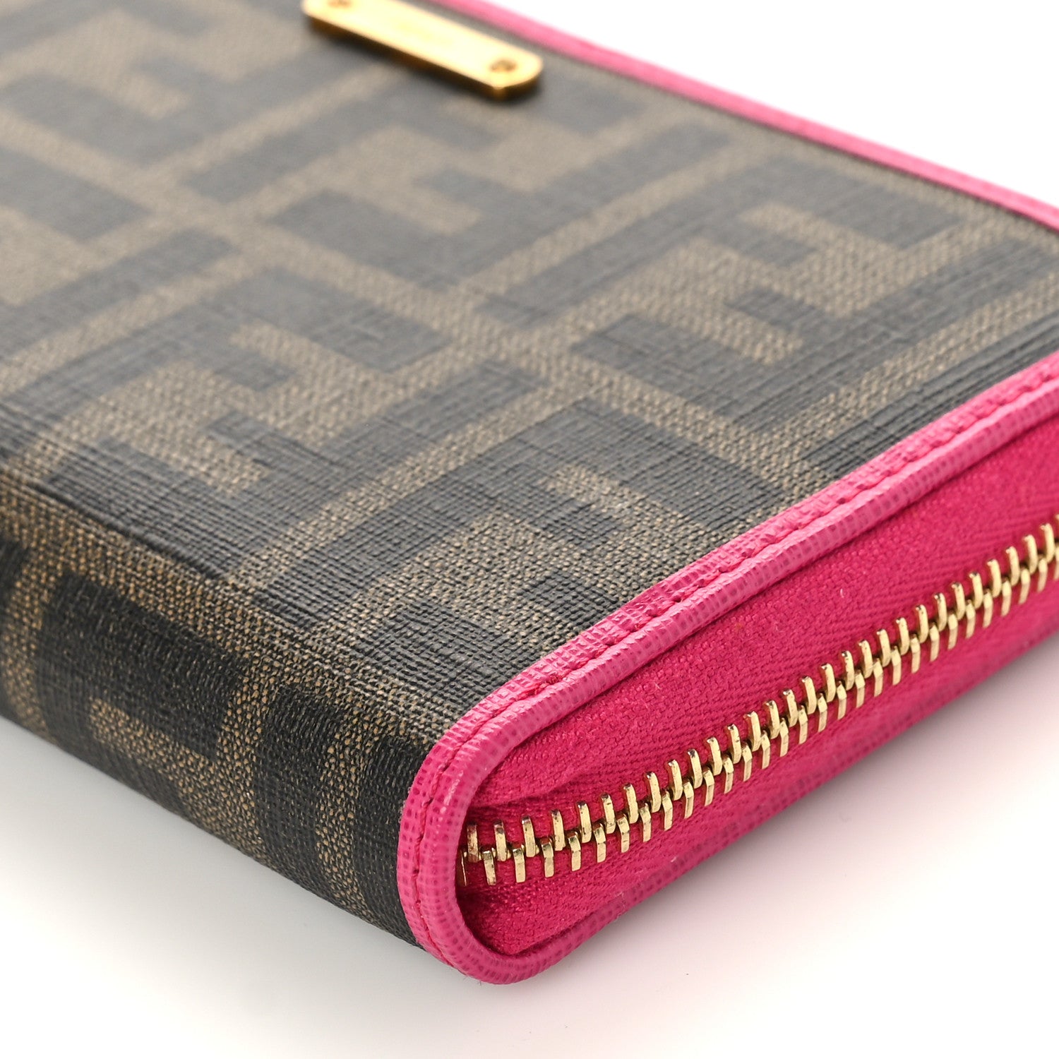 Fendi Zucca Spalmati Vitello Elite Zip Around Wallet Tobacco Ciclamino 8 of 8