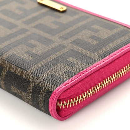 Fendi Zucca Spalmati Vitello Elite Zip Around Wallet Tobacco Ciclamino 8 of 8