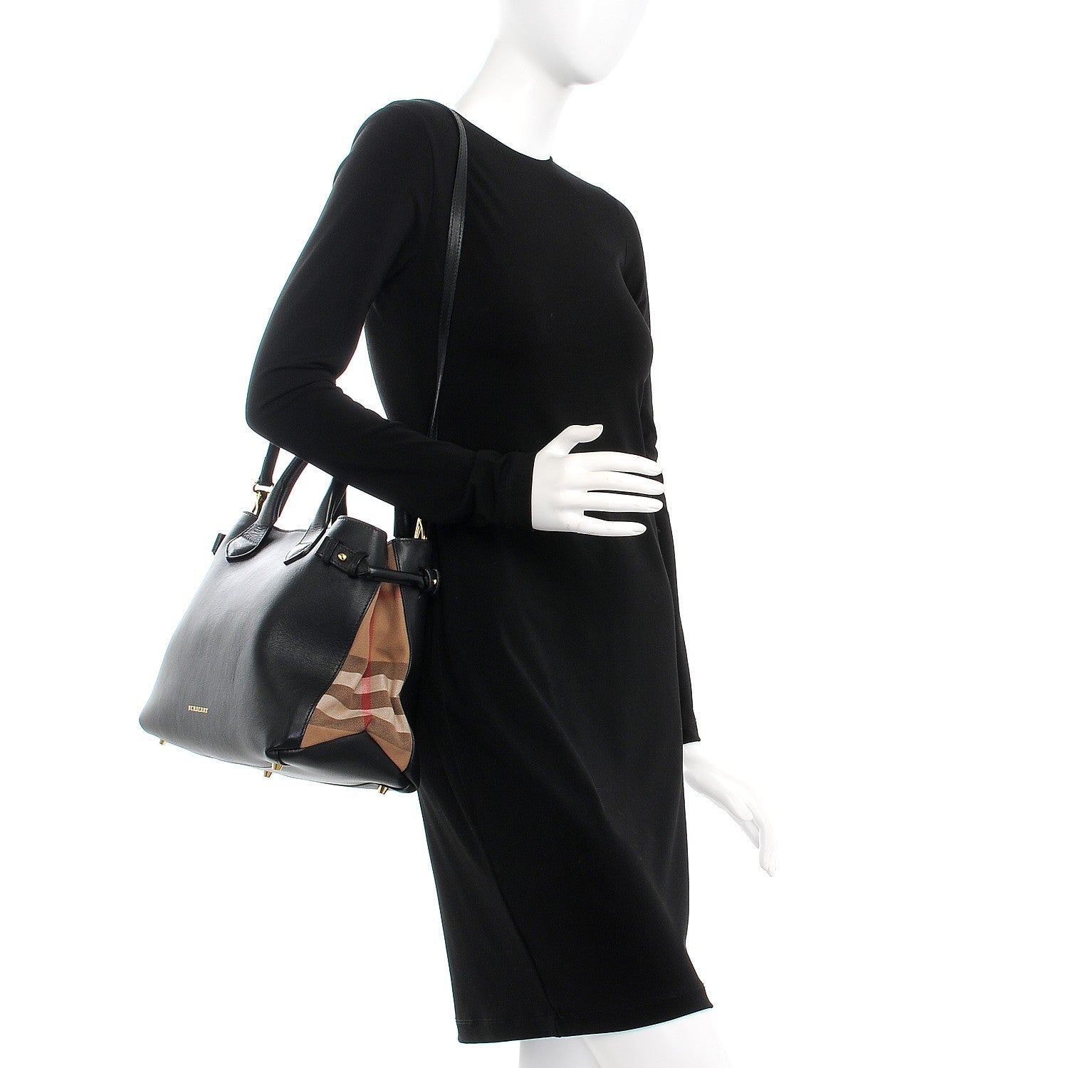 Burberry Calfskin House Check Medium Banner Tote Black 2 of 8