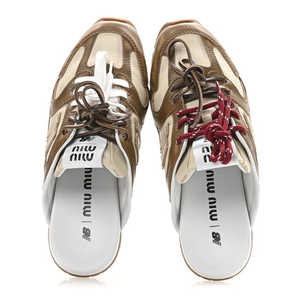 Miu Miu X NEW BALANCE Bleached Calfskin 530 SL Slip-On Sneakers 38.5 Cinnamon Travertine Gray 2 of 8