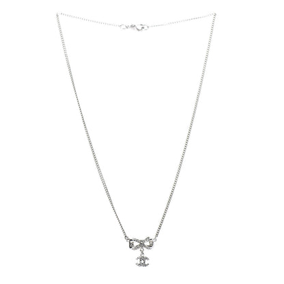 Chanel Crystal CC Bow Necklace Silver 3 of 6