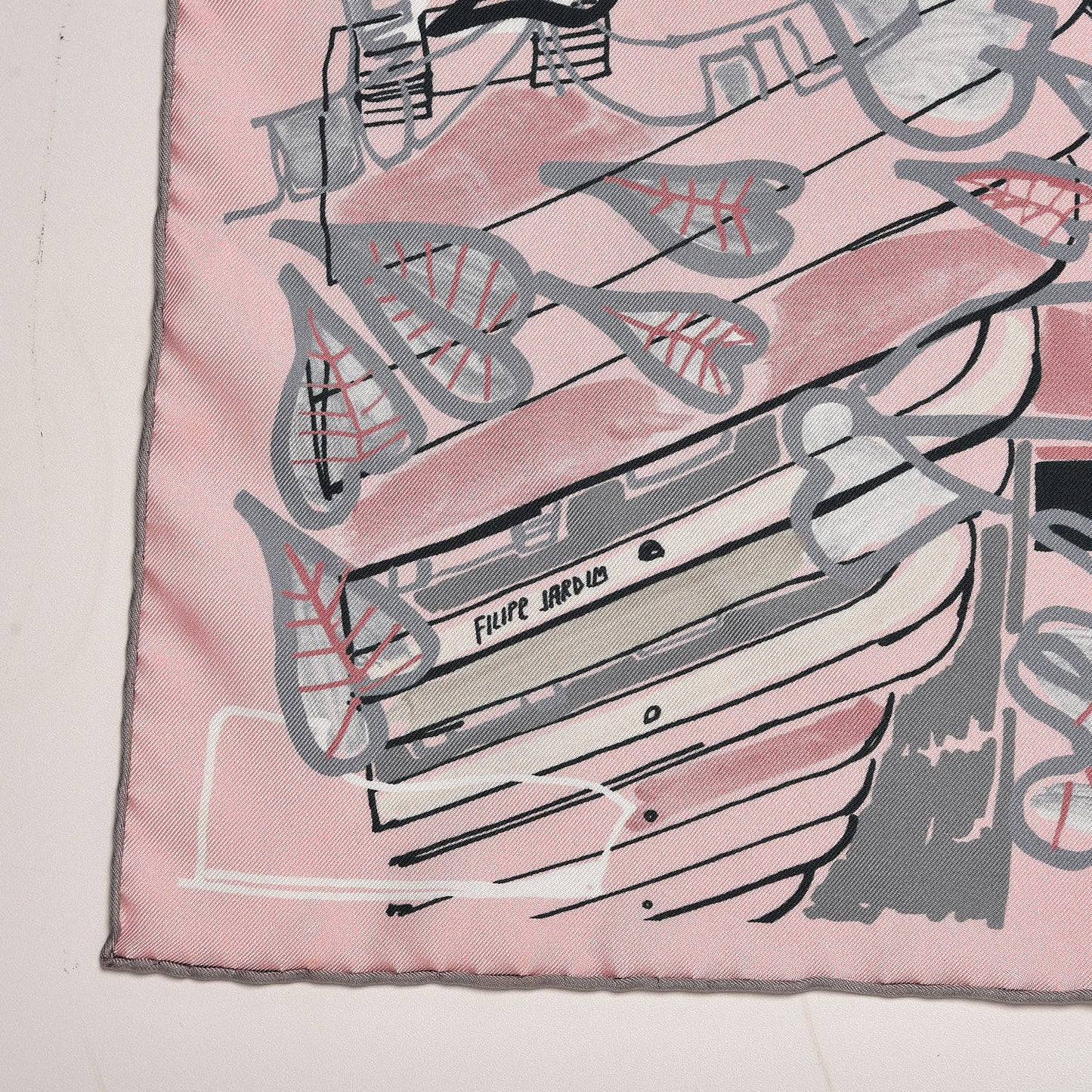 Silk Modernisme Tropical Scarf 90 Rose Pale Argile Gris