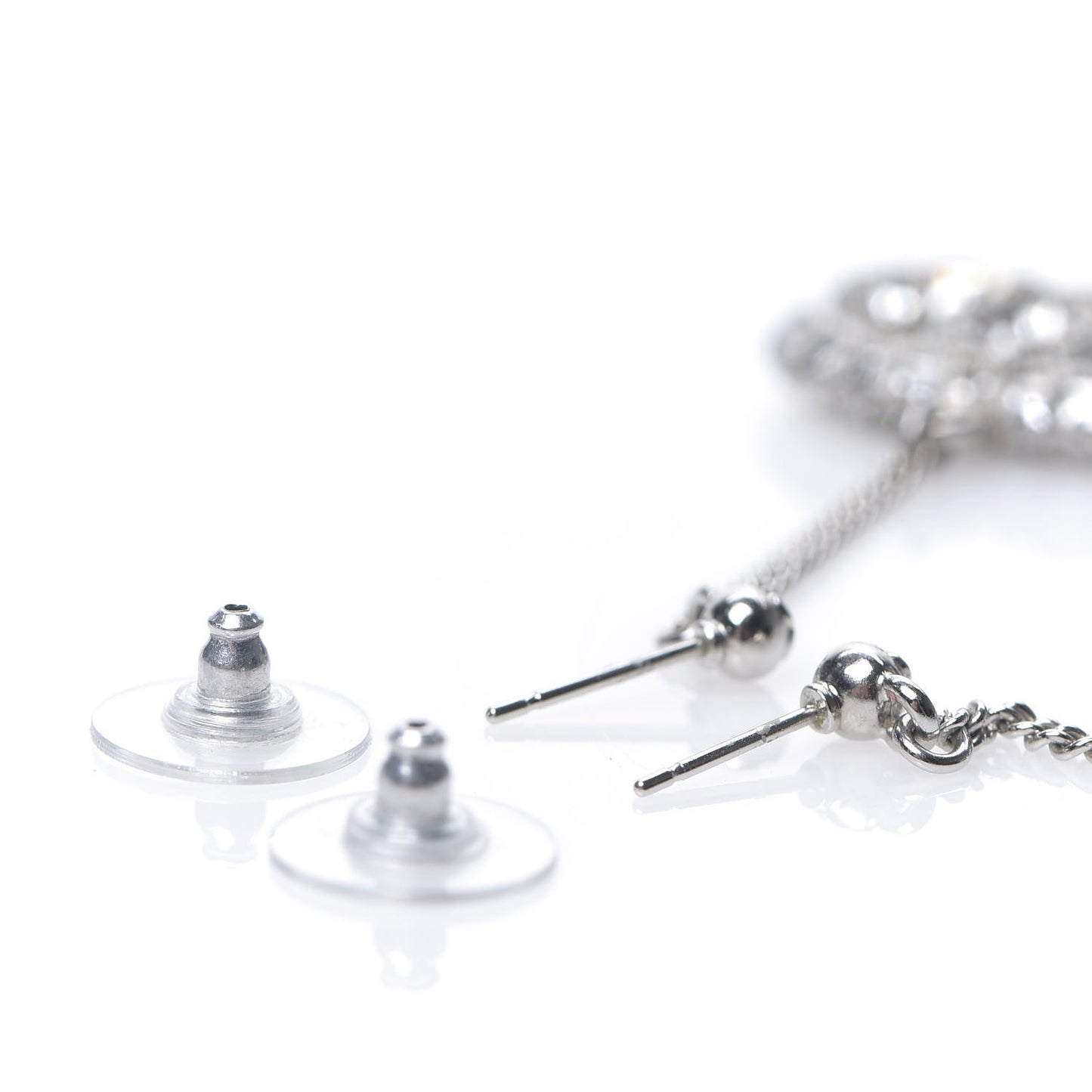 Baguette Crystal CC Drop Earrings Silver
