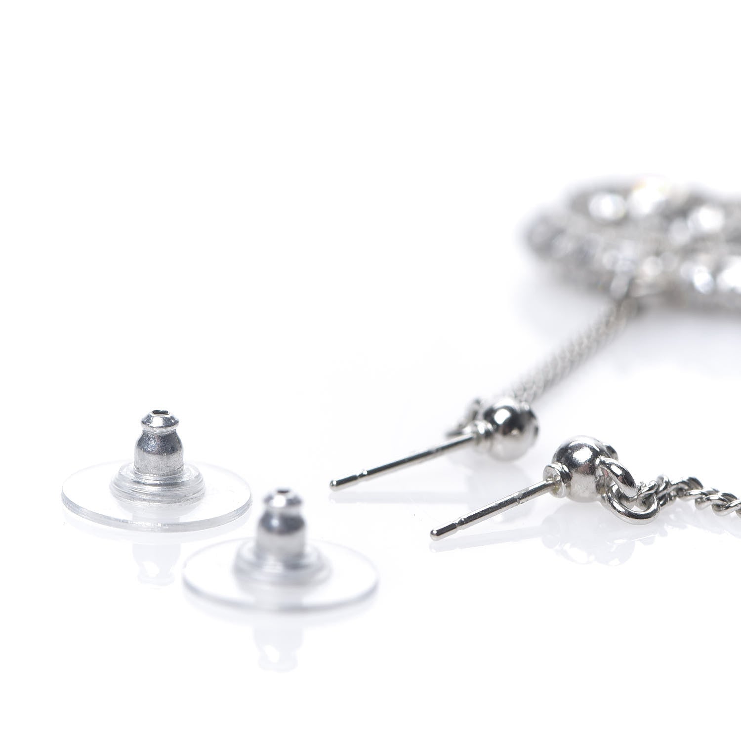 Chanel Baguette Crystal CC Drop Earrings Silver 3 of 4