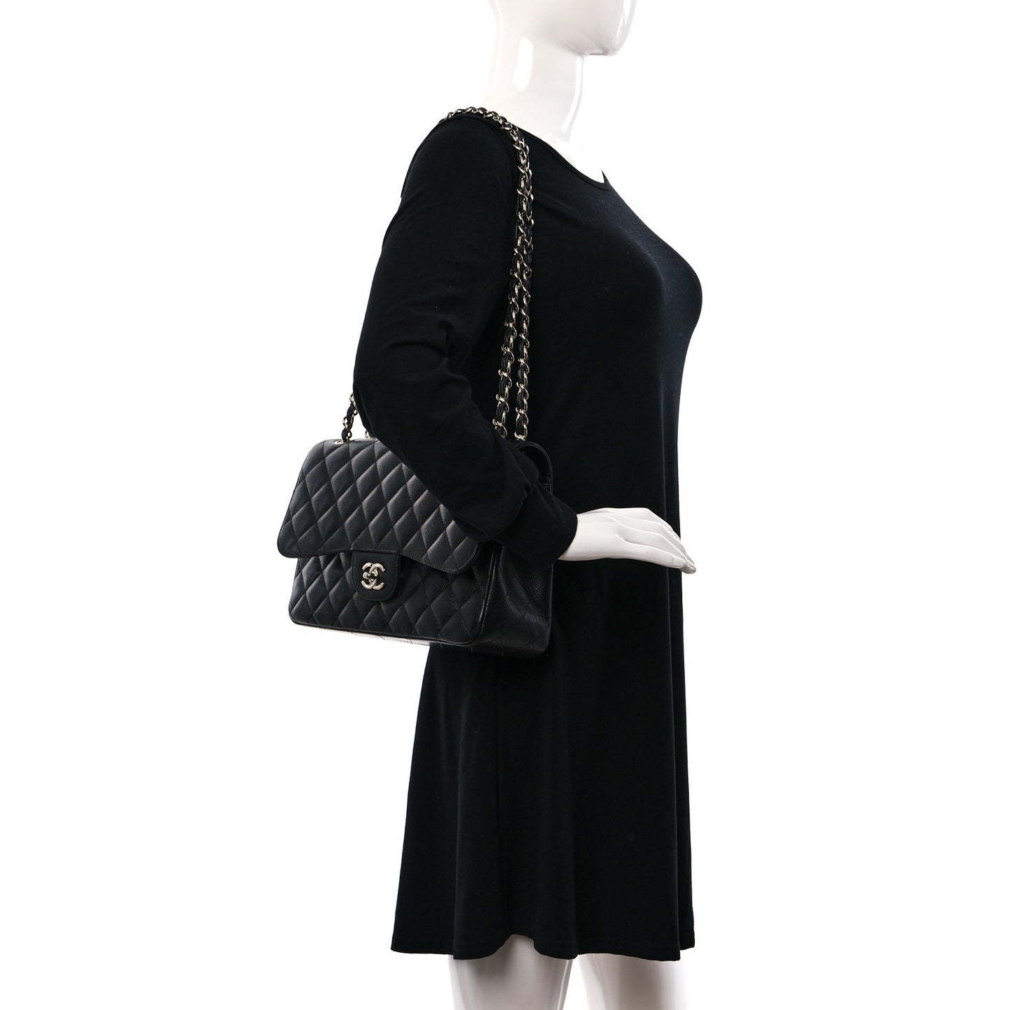 Caviar Quilted Jumbo Double Flap Black