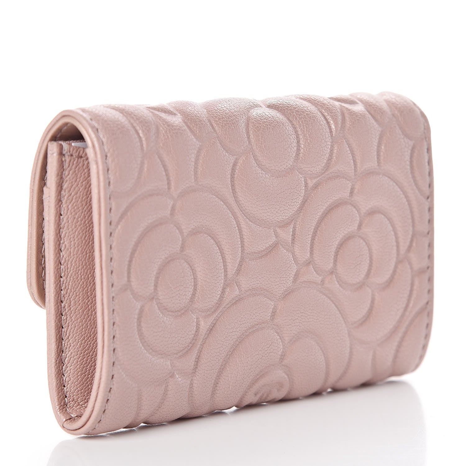 Chanel Goatskin Camellia Embossed Flap Card Holder Light Pink 3 of 8