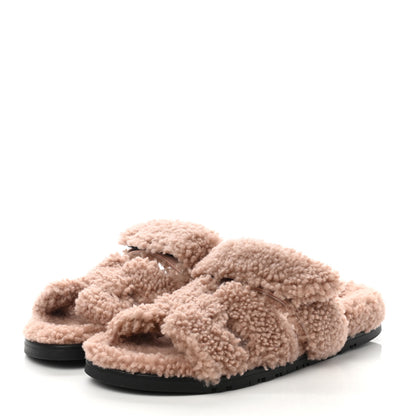 Hermes Woolskin Womens Chypre Sandals 38 Bois De Santal 3 of 8